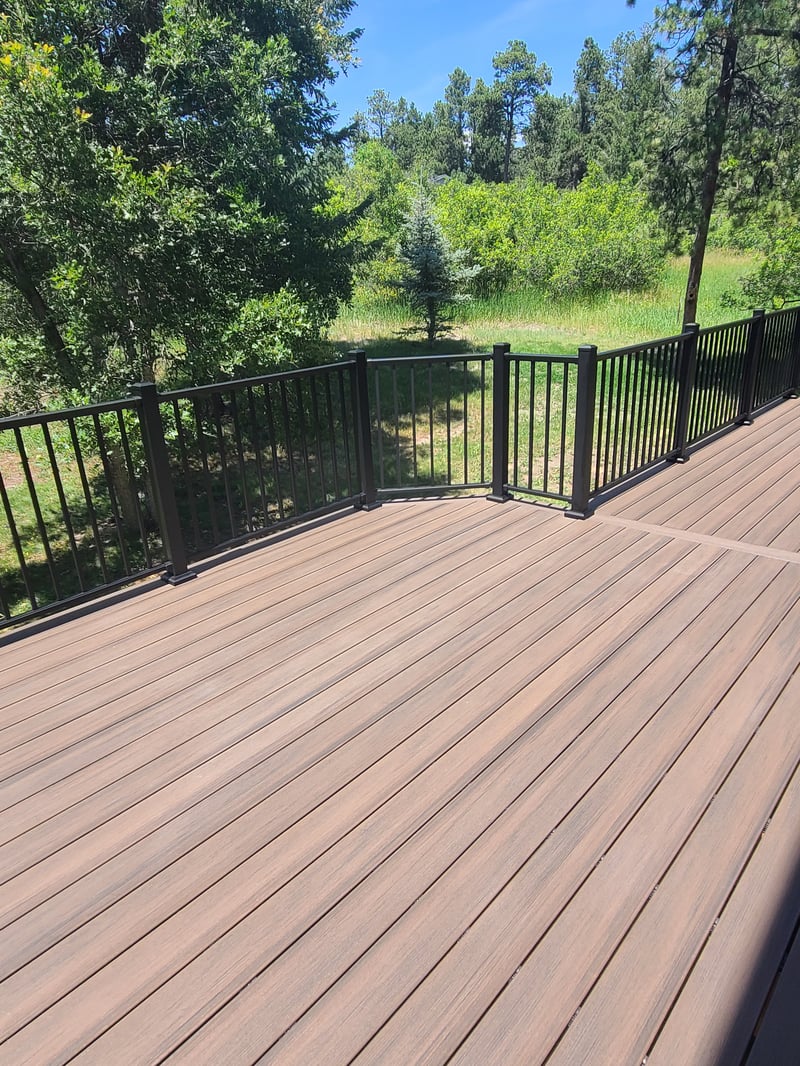 Covered patio and outdoor living space attached to a Colorado Springs home